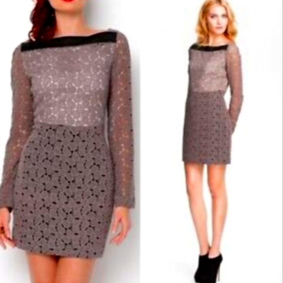 SALE Authentic Diane Von Furstenberg New Sarita Pebble Lace Dress Taupe Luxury